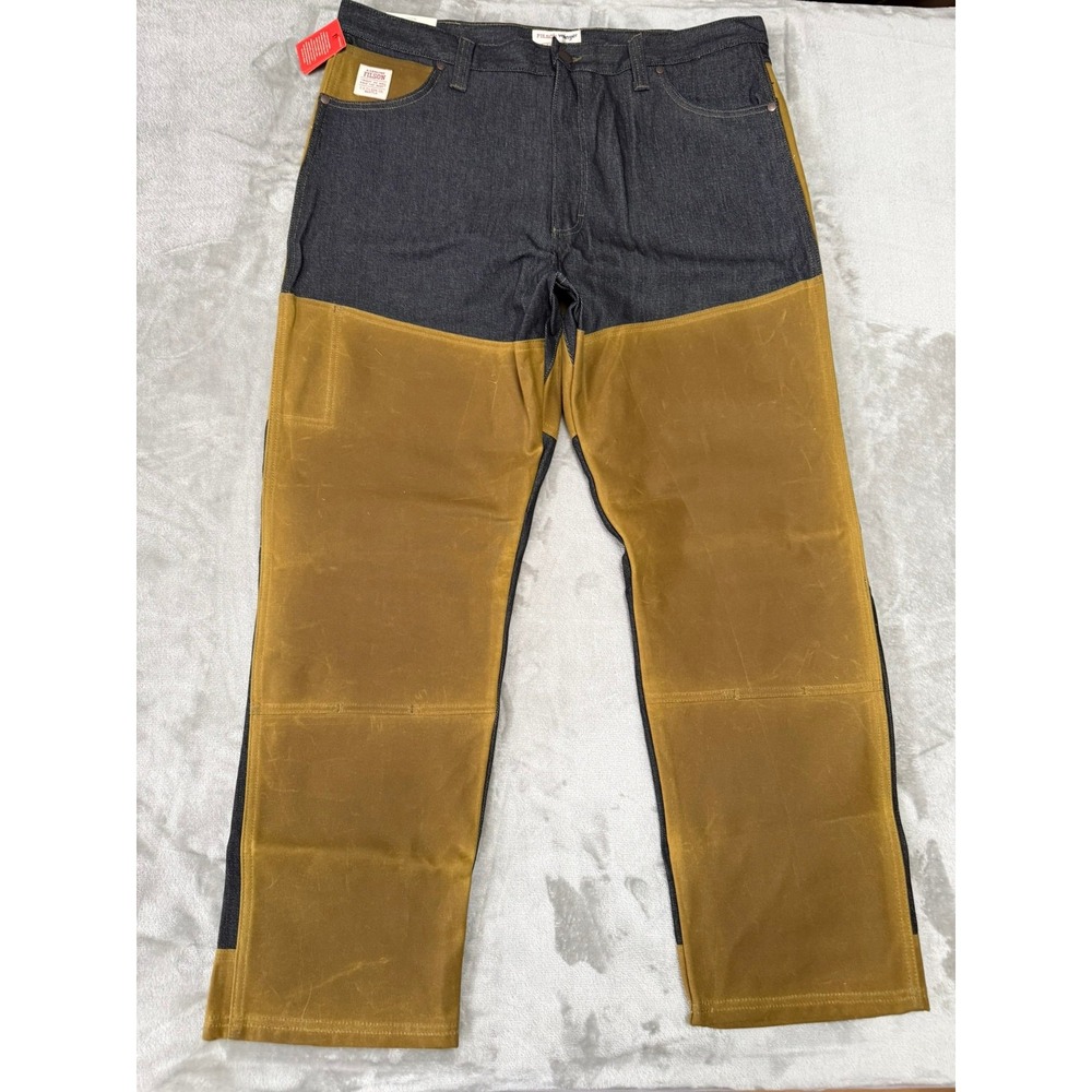 Filson x Wrangler Two-Tone Adventure Jeans Mens 40x32 Blue Denim Tan Relaxed NWT